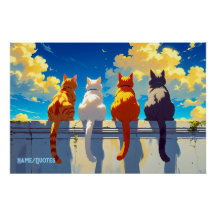 Four Cats Watching the Sunset
