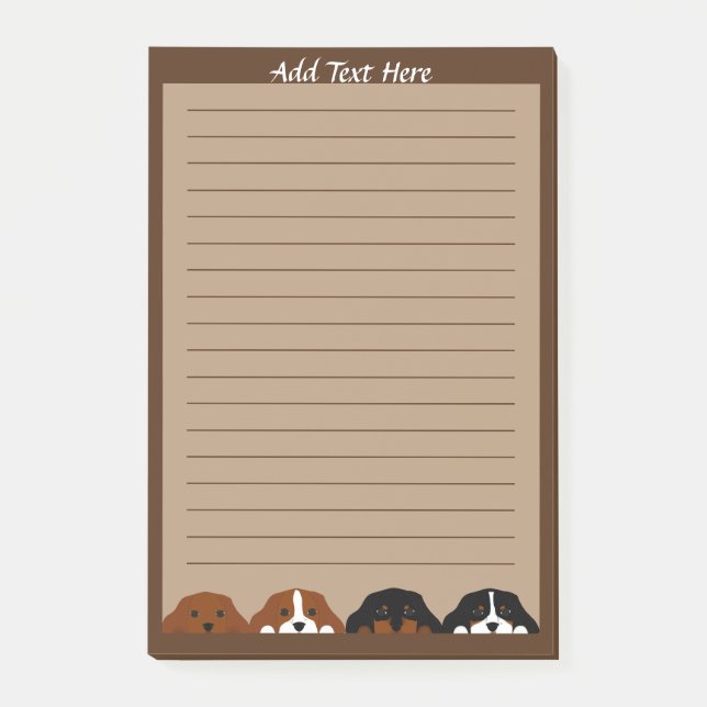 Four Cavalier King Charles Spaniel Puppy Dog Post-it Notes (Front)