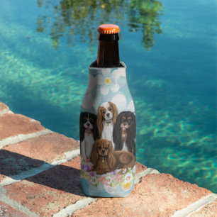 Four Cavalier King Charles Spaniels in Flowers Bottle Cooler