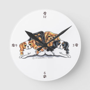 Four Cavalier King Charles Spaniels Round Clock