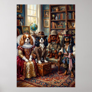Four Cavalier Spaniels Costume Portrait Poster