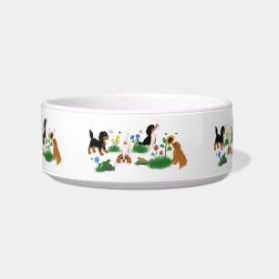 Four Cavalier Spaniels in a Field of Flowers  Bowl