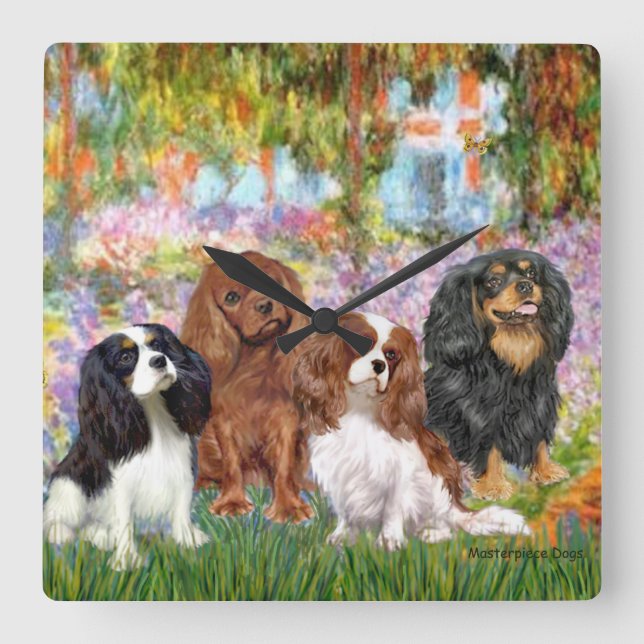 Four Cavaliers in Monet's Garden Square Wall Clock (Front)