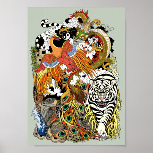 four celestial animals poster