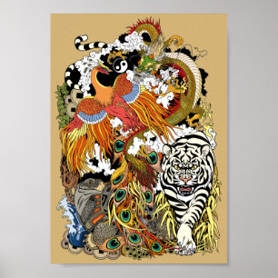 four celestial animals poster