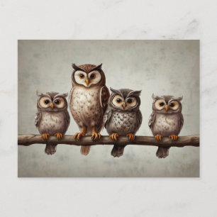 Four Charming Owls Postcard