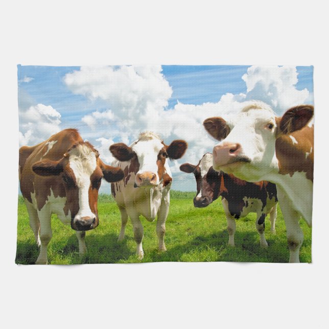 Four chatting cows tea towel (Horizontal)