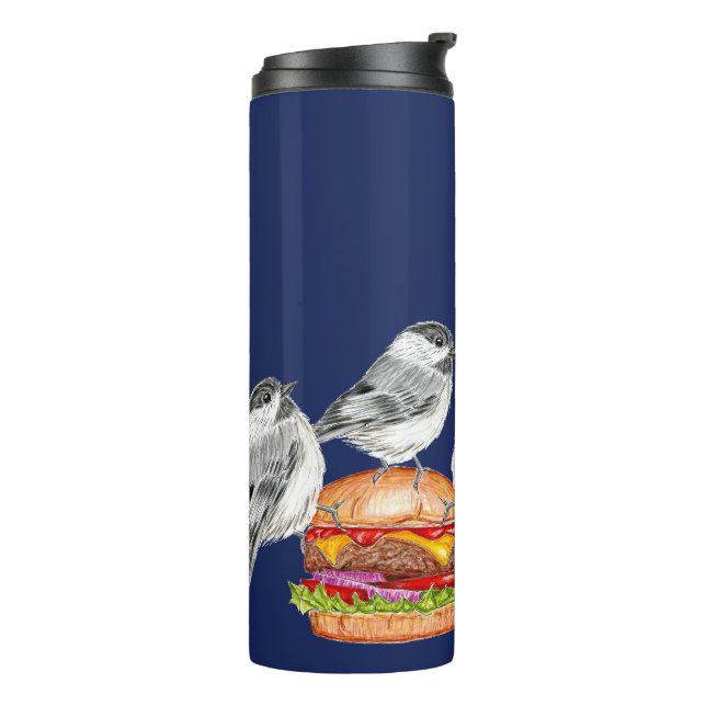 Four Cheeseburger Birds Black Capped Chickadee Thermal Tumbler (Rotated Left)