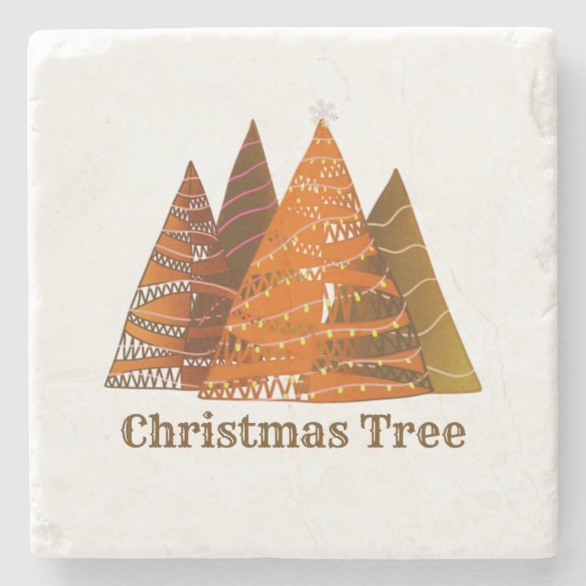 Four Christmas Tree Stone Coaster (Front)