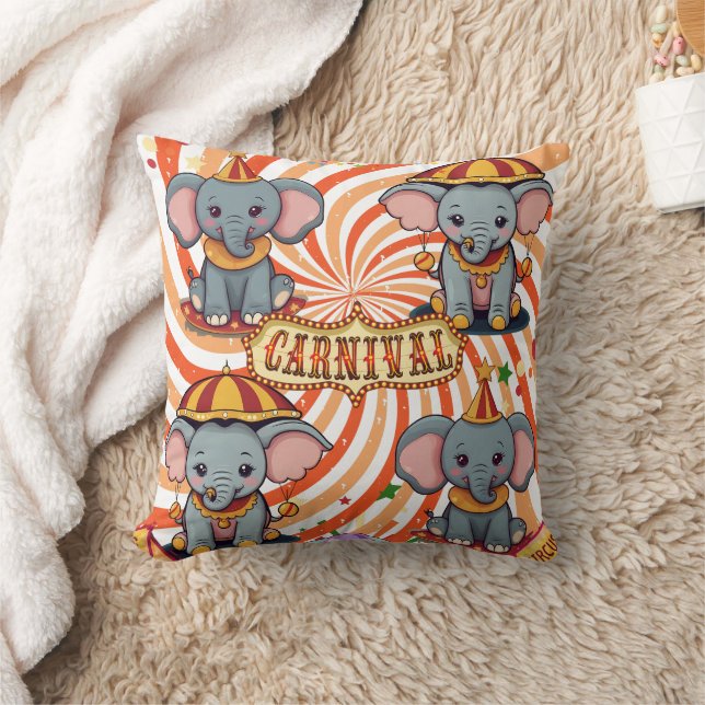 Four Circus Elephant Print Cushion (Blanket)