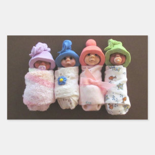 Four Clay Babies, Swaddled, With Hats Rectangular Sticker