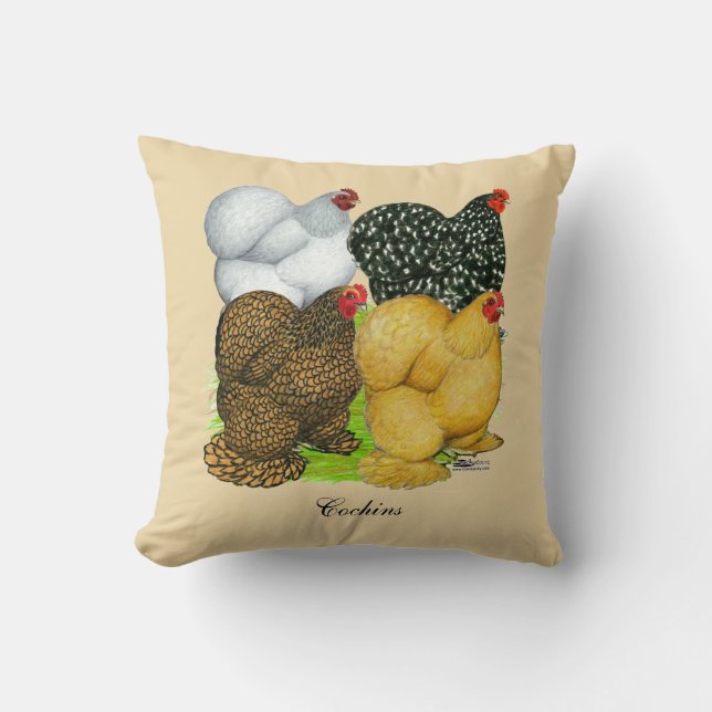 Four Cochin Hens Cushion (Front)