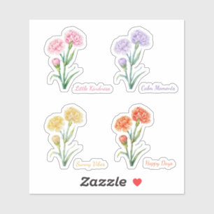 Four-Color soft Carnation Watercolor Sticker Set