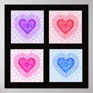 Four Colorful Hearts Poster