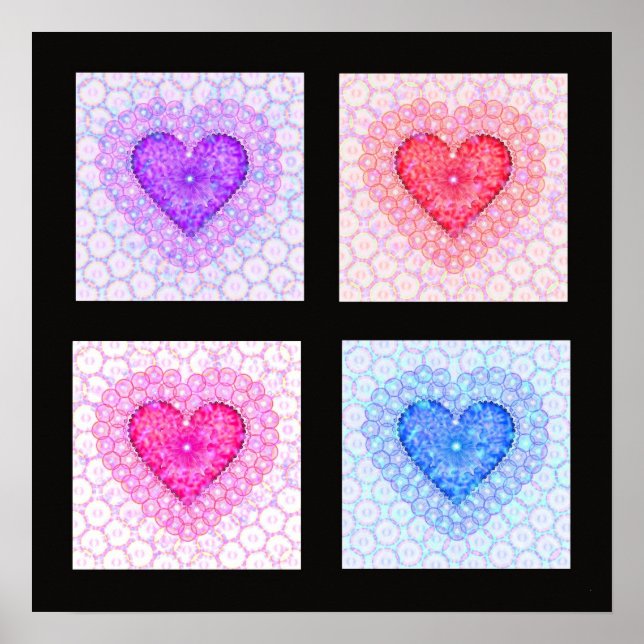 Four Colorful Hearts Poster (Front)