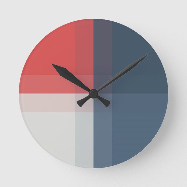 Four Colour Combo - Red Grey Blue Dark Blue Round Clock (Front)