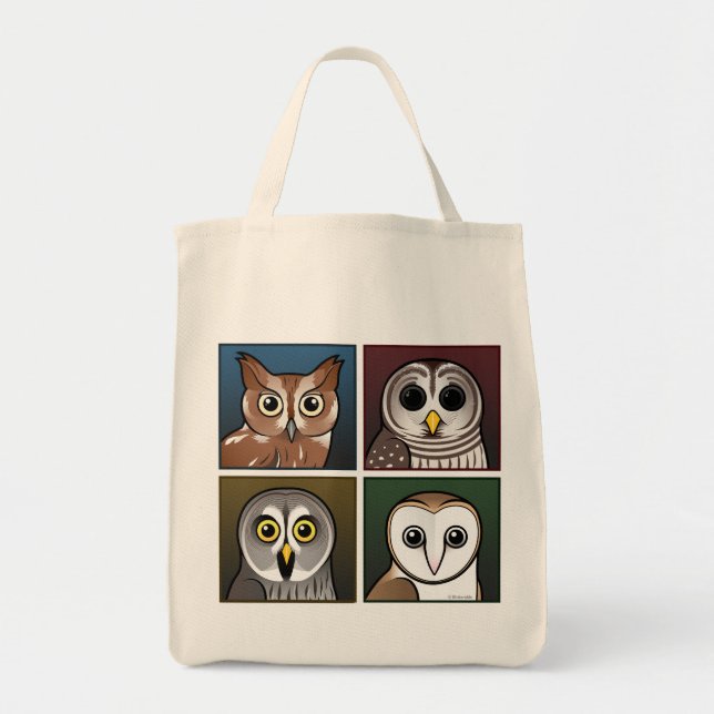 Four Colour Owls (dark) Tote Bag (Front)