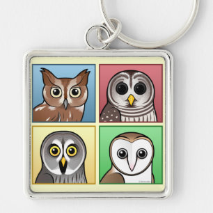 Four Colour Owls (pastel) Key Ring