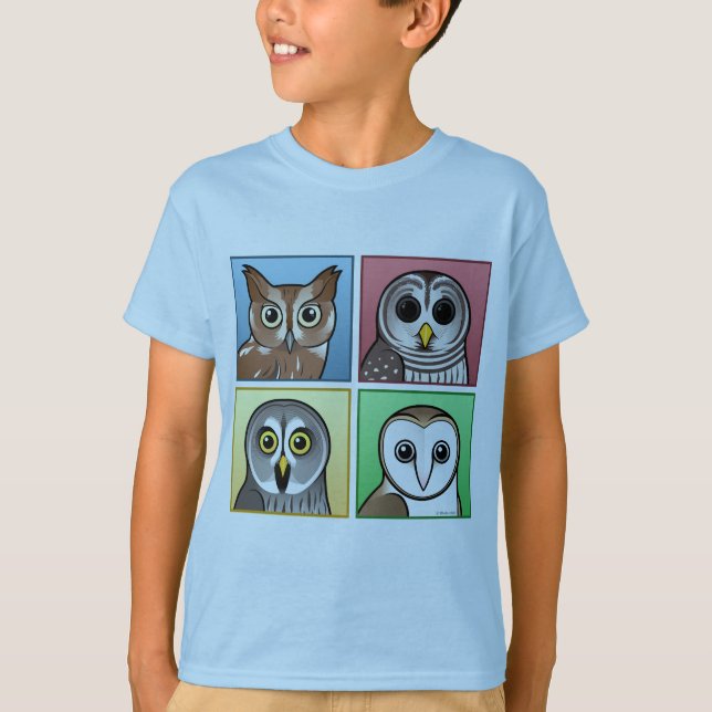Four Colour Owls (pastel) T-Shirt (Front)