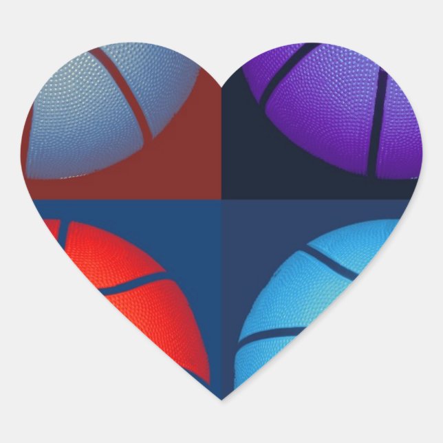 Four Colour Pop Art Basketball Heart Sticker (Front)