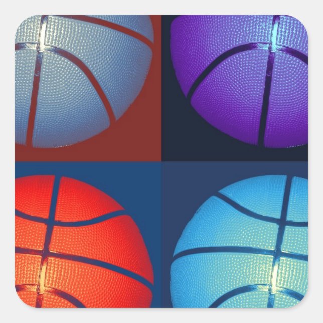 Four Colour Pop Art Basketball Square Sticker (Front)