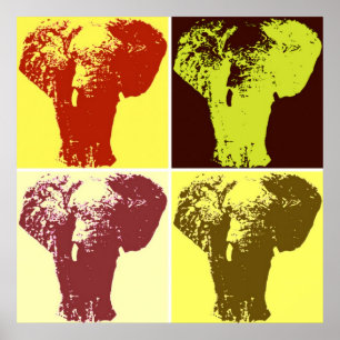 Four Colour Pop Art Elephants Retro Style Poster