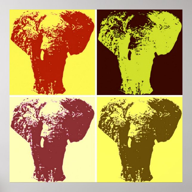 Four Colour Pop Art Elephants Retro Style Poster (Front)