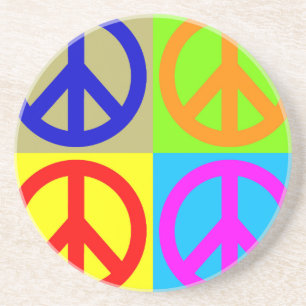 Four Colour Pop Art Peace Sign Coaster