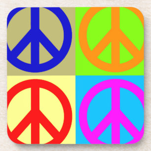 Four Colour Pop Art Peace Sign Coaster