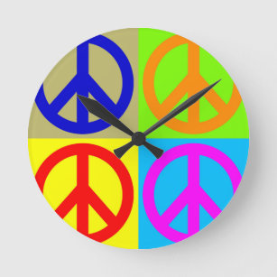 Four Colour Pop Art Peace Sign Round Clock
