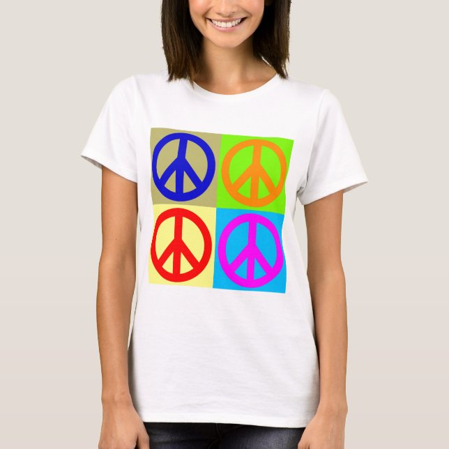 Four Colour Pop Art Peace Sign T-Shirt (Front)
