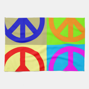 Four Colour Pop Art Peace Sign Tea Towel