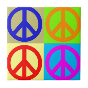 Four Colour Pop Art Peace Sign Tile