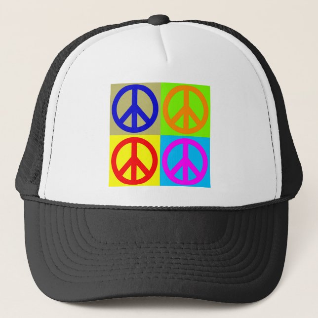 Four Colour Pop Art Peace Sign Trucker Hat (Front)