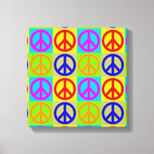 Four Colour Pop Art Peace Sign Wrapped Canvas