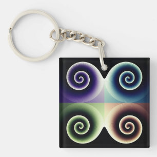 Four Colour Spiral Abstract Art Key Ring