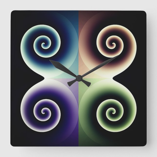 Four Colour Spiral Abstract Art Square Wall Clock (Front)