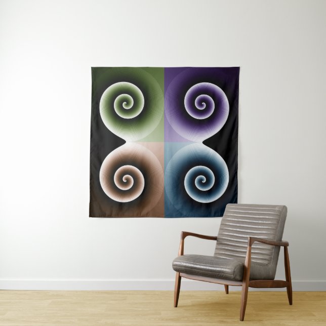 Four Colour Spiral Abstract Art Tapestry (In Situ)