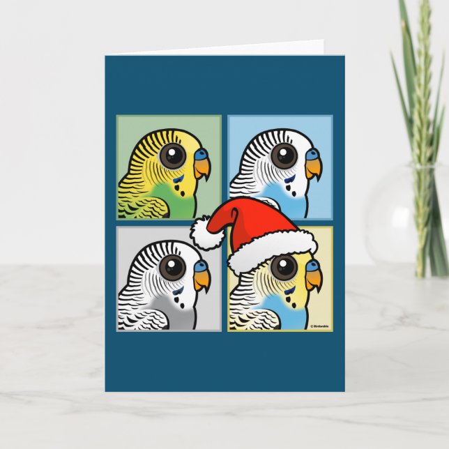 Four Colour Xmas Budgies Holiday Card (Front)
