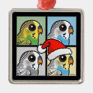 Four Colour Xmas Budgies Metal Tree Decoration