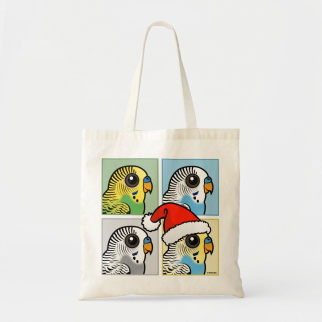 Four Colour Xmas Budgies Tote Bag (Front)