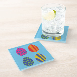 Four coloured easter eggs glass coaster