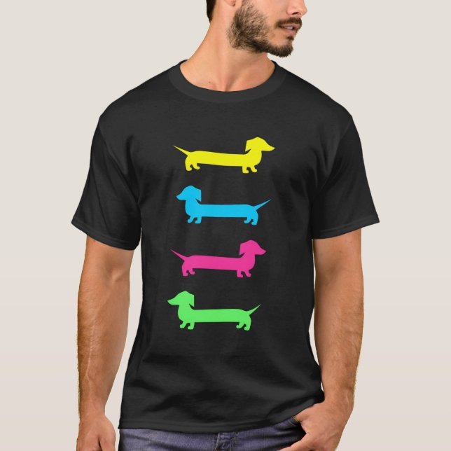 Four Colourful Dachshunds T-Shirt (Front)