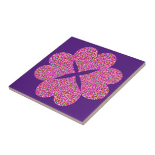 Four colourful flowers heart tile