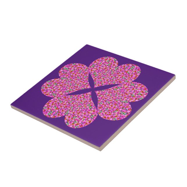Four colourful flowers heart tile (Side)