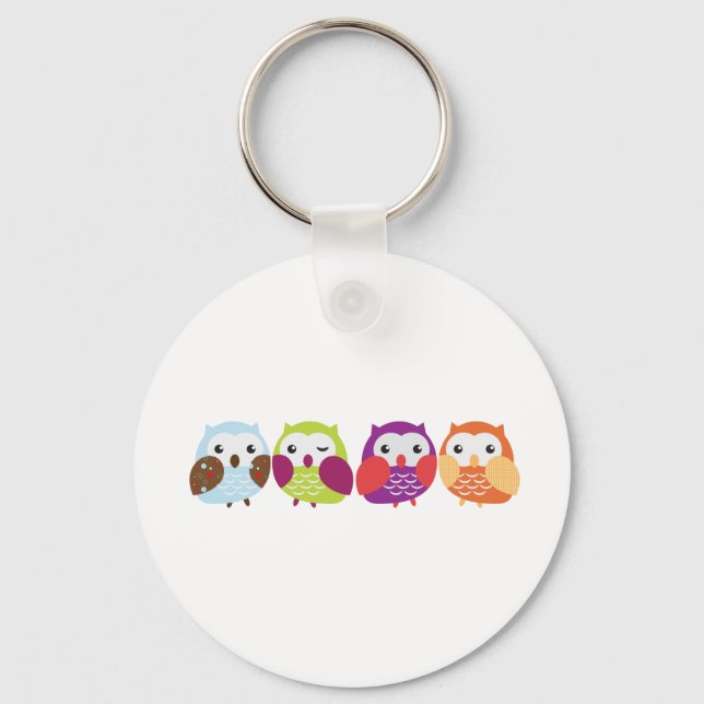 Four Colourful Owls Key Ring (Front)