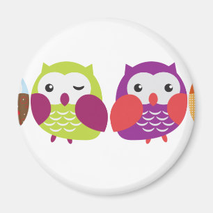 Four Colourful Owls Magnet