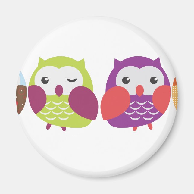 Four Colourful Owls Magnet (Front)
