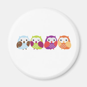 Four Colourful Owls Magnet