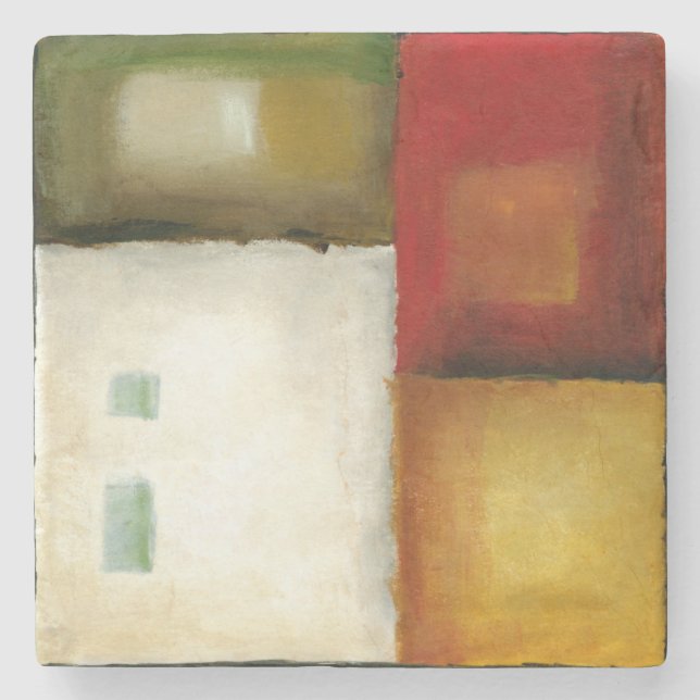 Four Colourful Rectangles by Chariklia Zarris Stone Coaster (Front)
